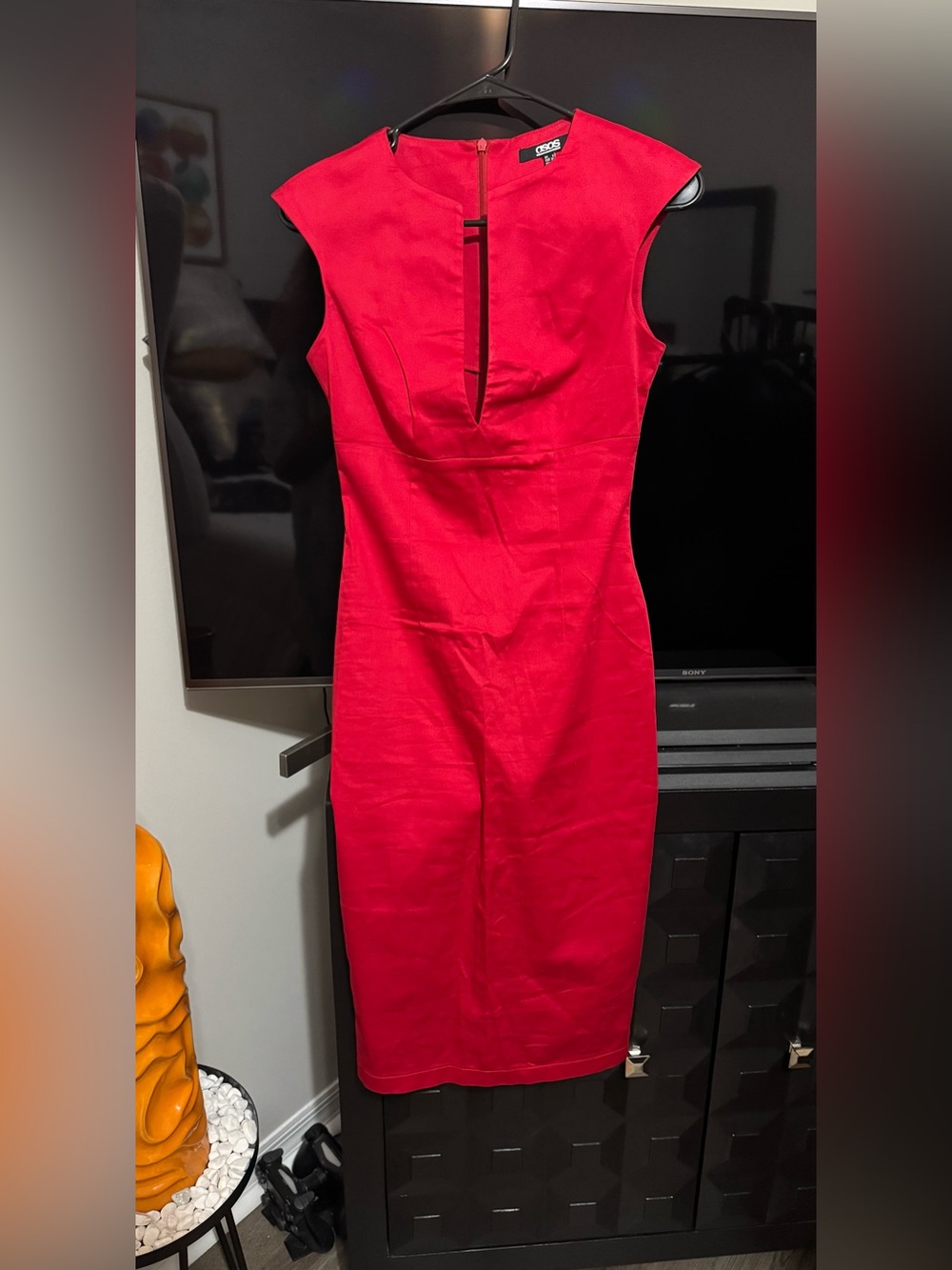 ASOS Red Cap-Sleeve Sheath Dress with Front Slit
